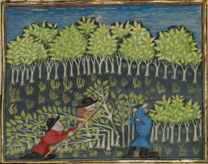 Bild bei Klick vergrößern 1440 | Jäger fällen Bäume zur Herstellung von Fallen The J. Paul Getty Museum - Los Angeles Mit freundlicher Genehmigung des Getty's Open Content Program