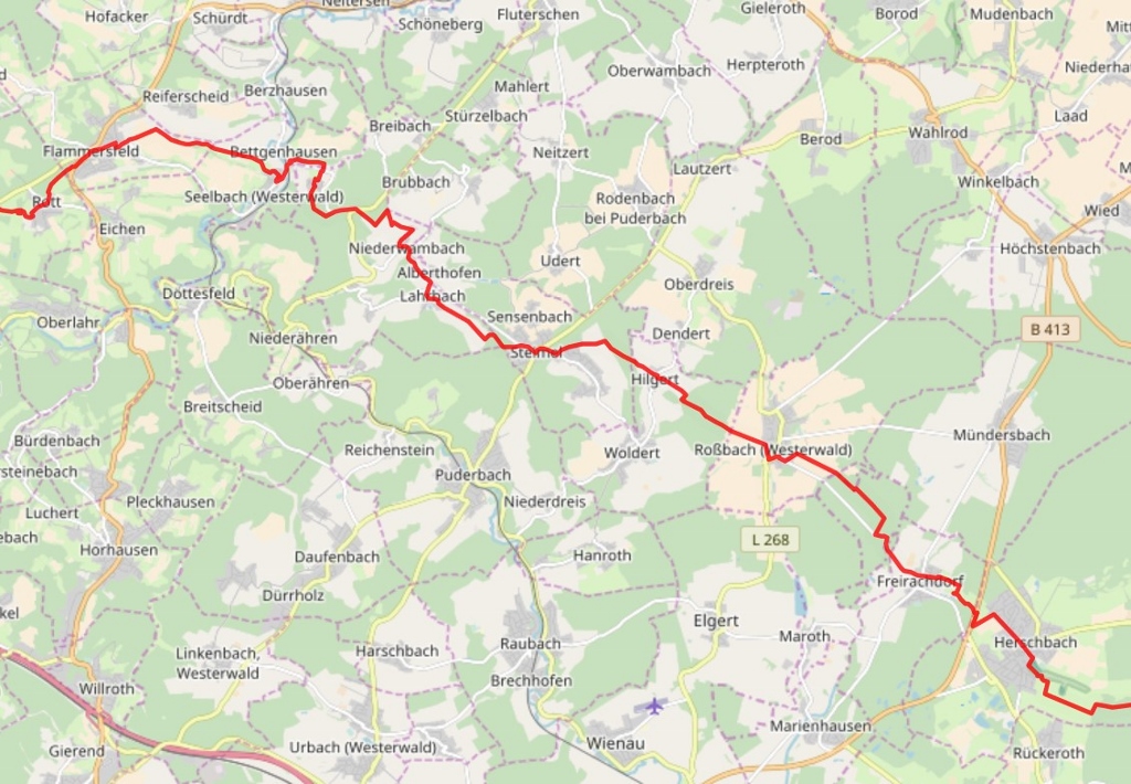 Adolf-Weiß-Weg (Hauptwanderweg II) Etappe 03: Flammersfeld - Herschbach | Karte: Westerwaldverein