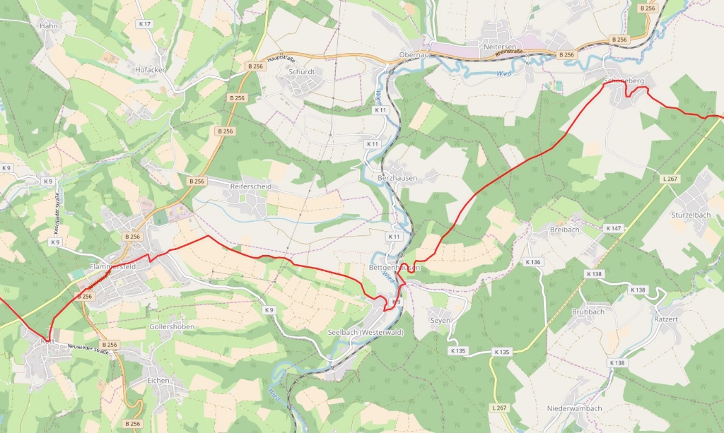 Haupwanderweg Plus Bad Honnef-Koblenz Abschnitt: Flammersfeld-Schöneberg | Karte: Westerwaldverein