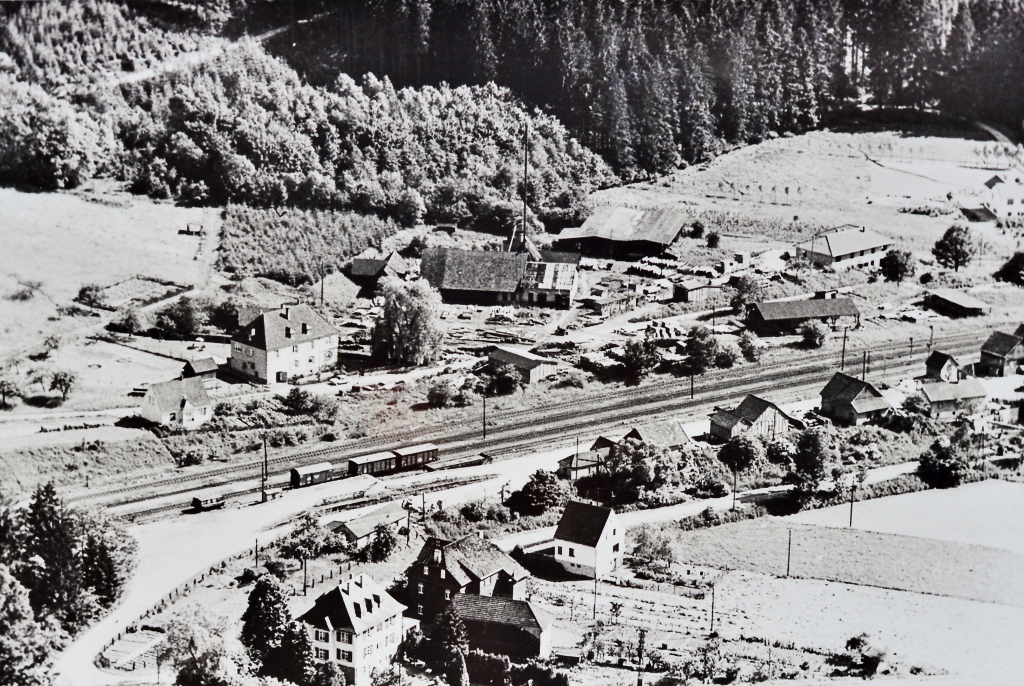 1956 | Luftaufnahme vom Sägewerk | Archiv: Gerda Schmidt geb. Sohnius, Repro: Wilfried Klein