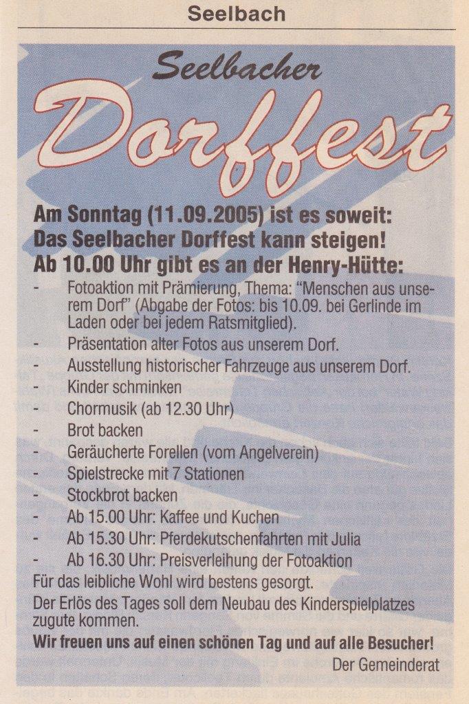 Dorffest 2005 | Die Einladung zum Fest